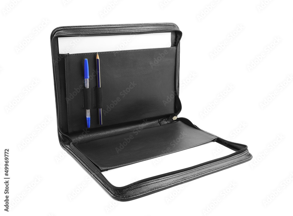 Open briefcase with stationery Open briefcase with stationery