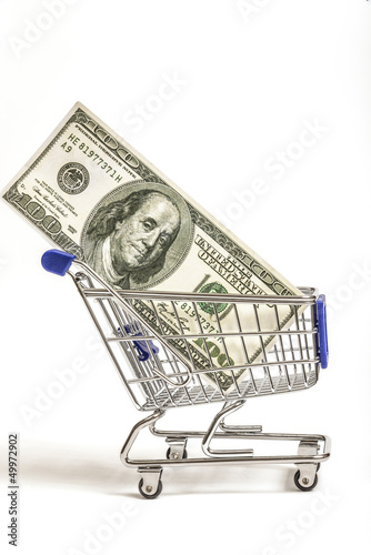 Shopping Cart With Hundred Dollar Bill