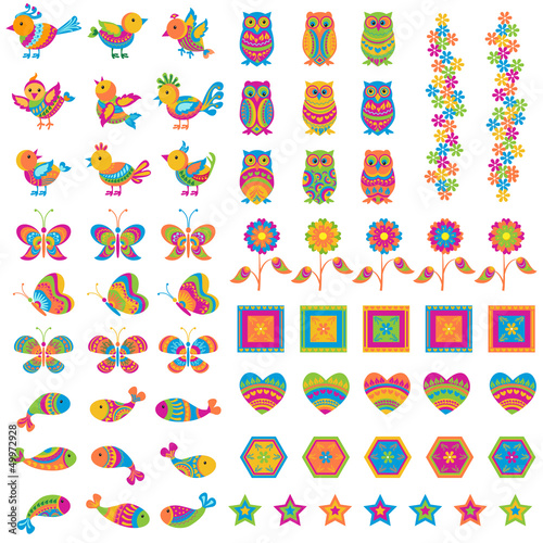 vector illustration of colorful bird,butterfly and fish
