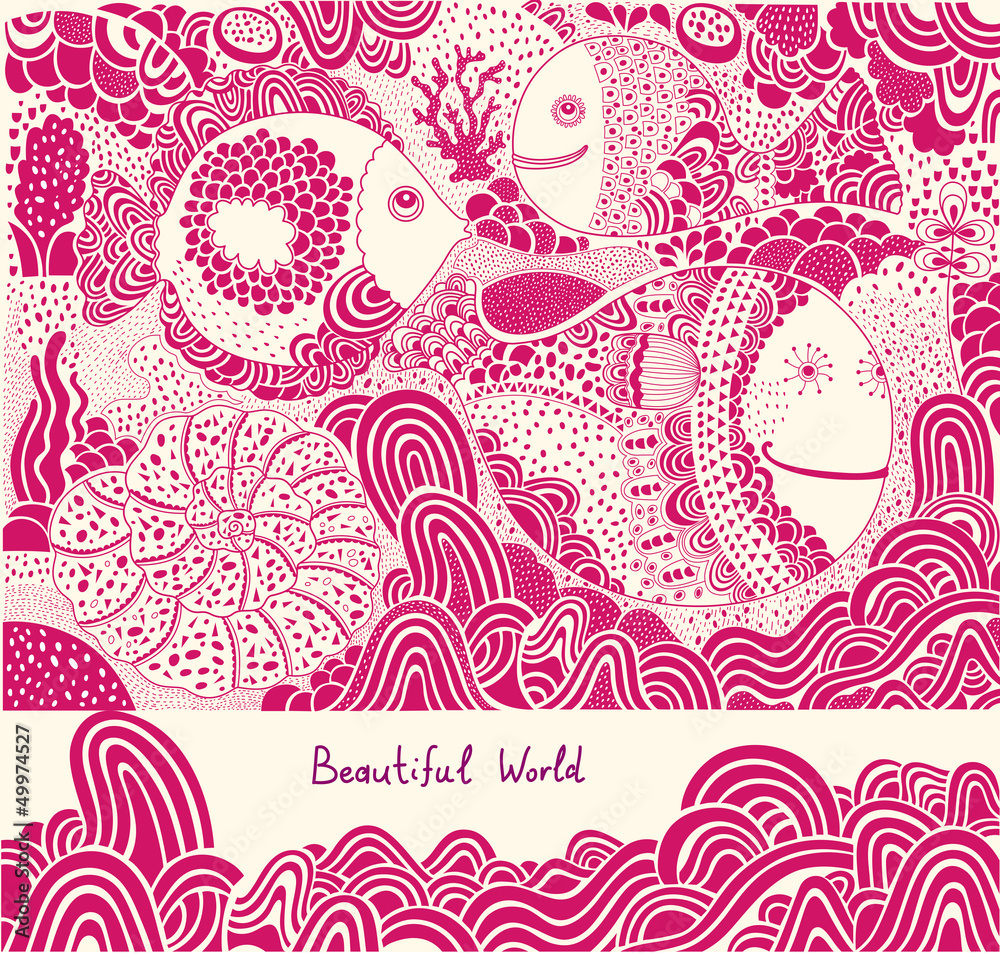 Vector illustration with fishes and whales Vector illustration with fishes and whales