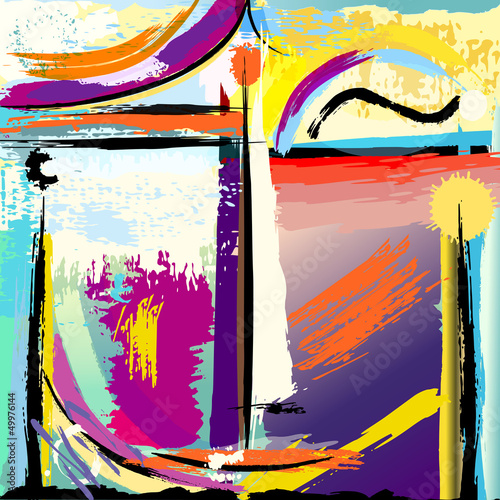 abstract background with paint strokes and splashes, face or mas