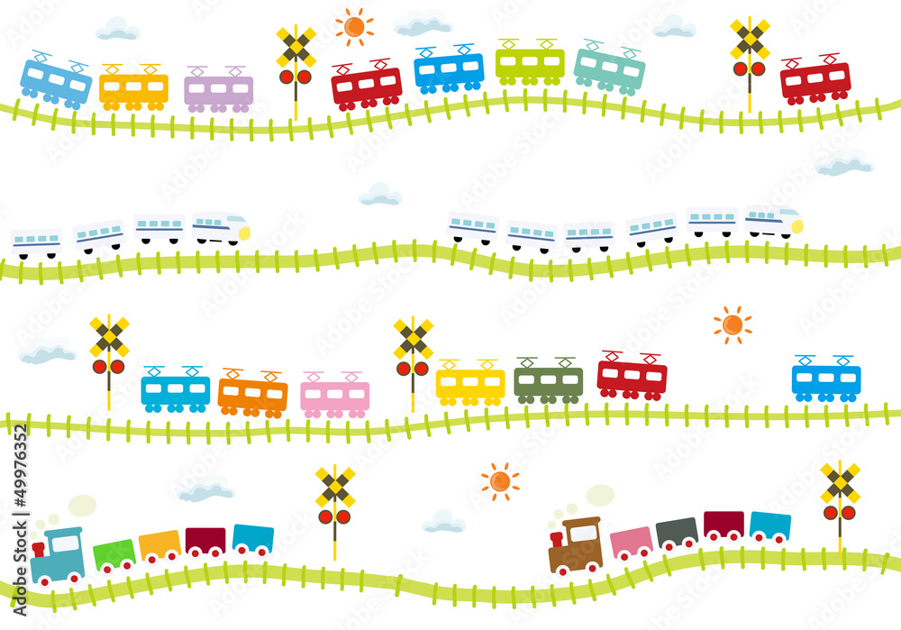 子供向け可愛い踏切のある線路を走る電車 Stock ベクター Adobe Stock