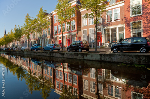 Colorful Buildings of Delft and Their Reflection in Canal