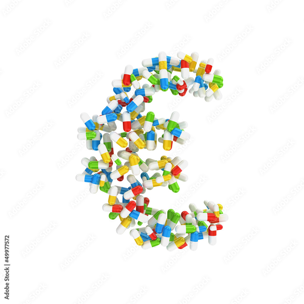 euro currency symbol made of colorful pills euro currency symbol made of colorful pills
