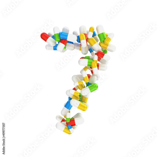 7 number made abstract with colorful pills
