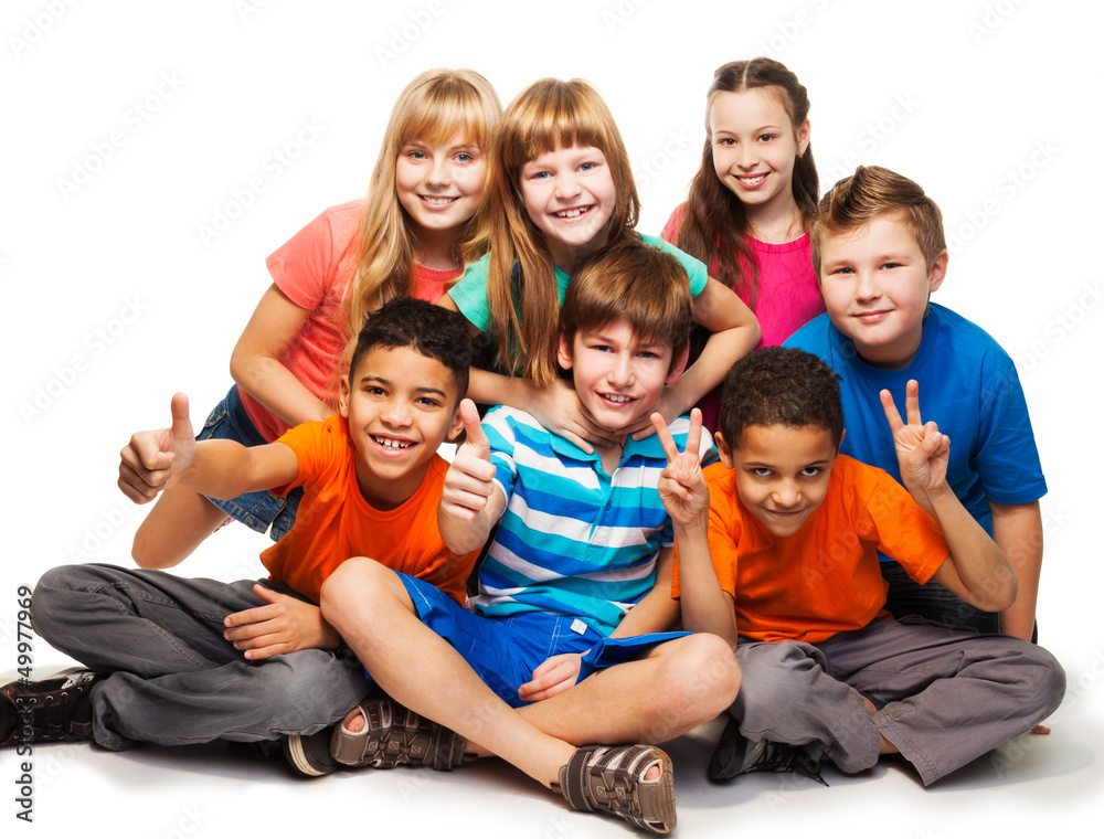 Group of happy diverse looking boys and girs Group of happy diverse looking boys and girs