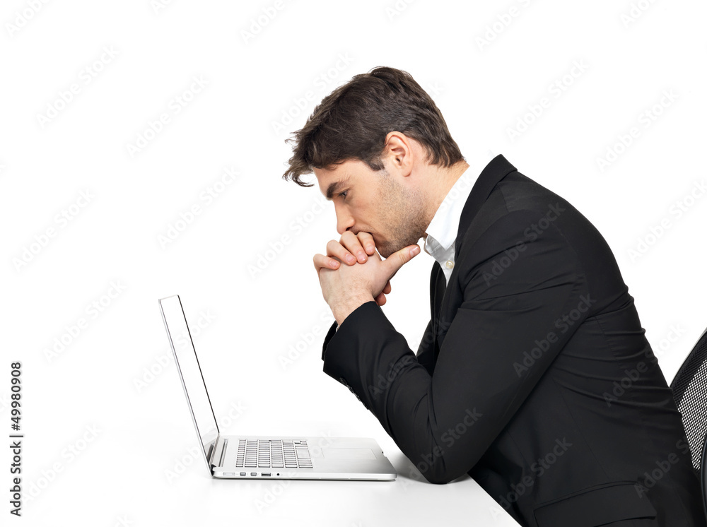 office worker with laptop sitting on the table office worker with laptop sitting on the table