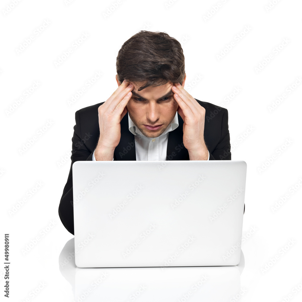young office worker with laptop having stress young office worker with laptop having stress