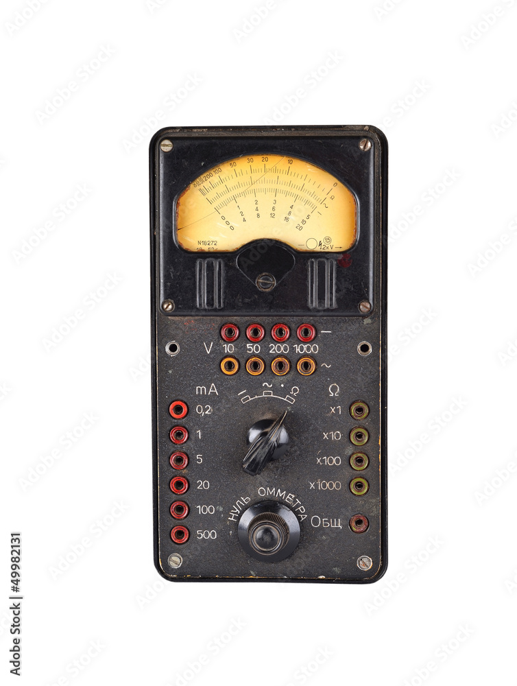 Fototapeta premium Vintage antique voltmeter, isolated on white background