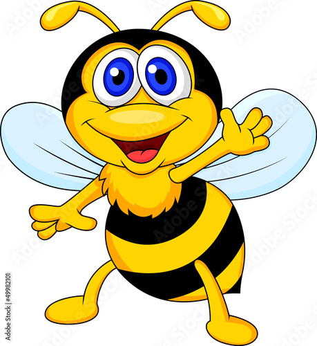 Cute bee cartoon waving
