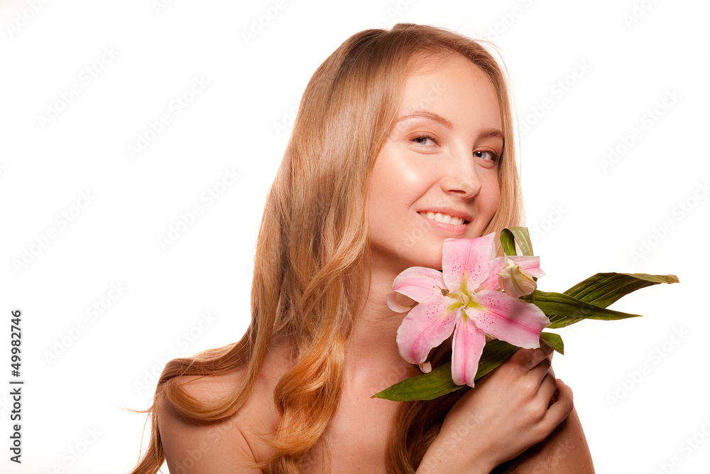 Beautiful young woman with lily