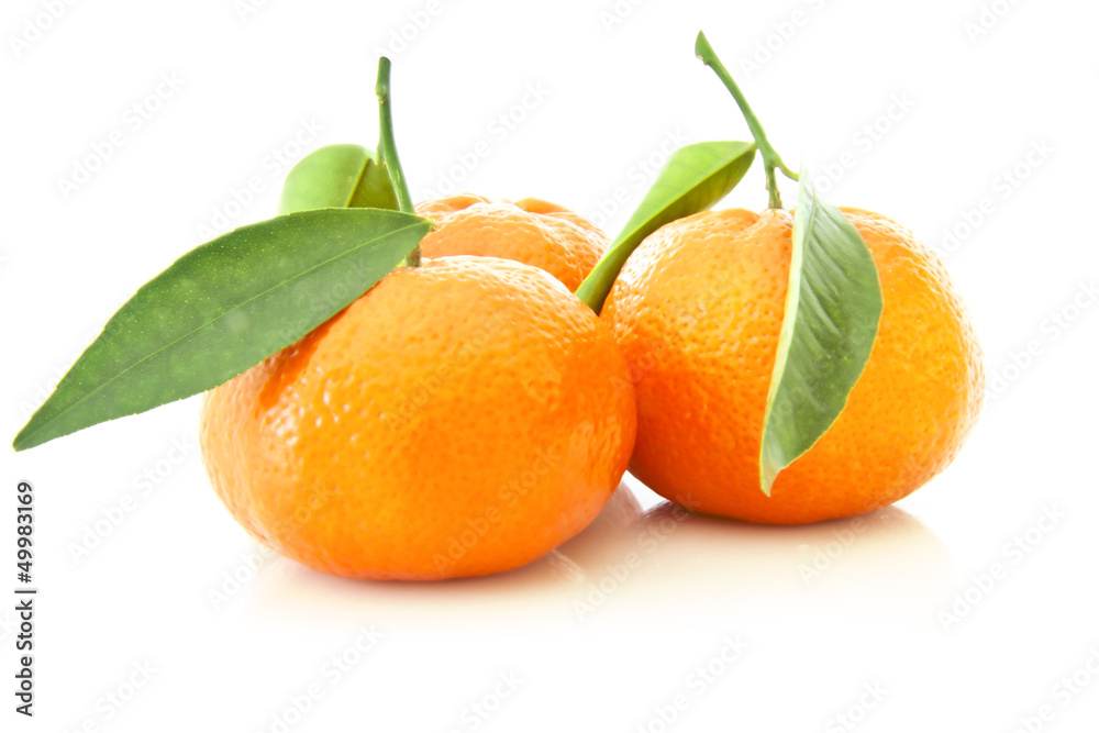 Group of tangerine with leaves on the white background Group of tangerine with leaves on the white background
