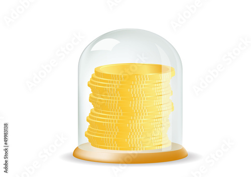 coins covered with a glass cover