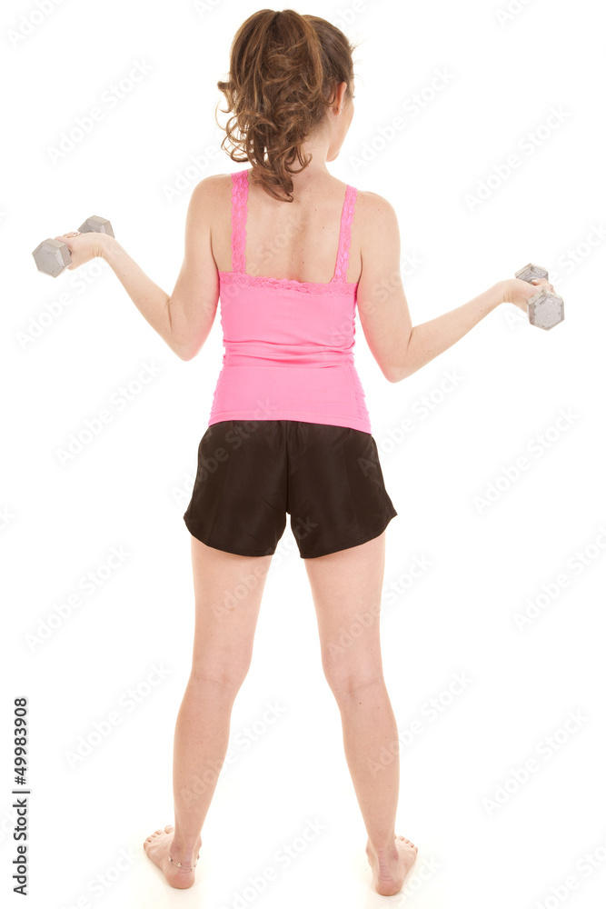 Woman with weights from behind Woman with weights from behind