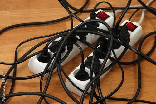Overloaded power boards, close up