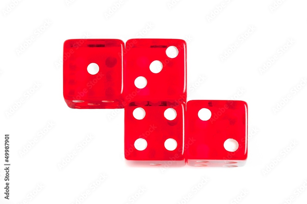 top of view of four red dice top of view of four red dice