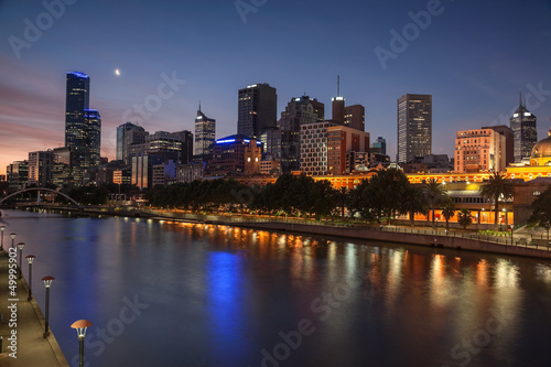 Melbourne Skyline across the Yarra River at sunset