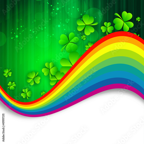 Irish shamrock leaves with rainbow background for Happy St. Patr photo