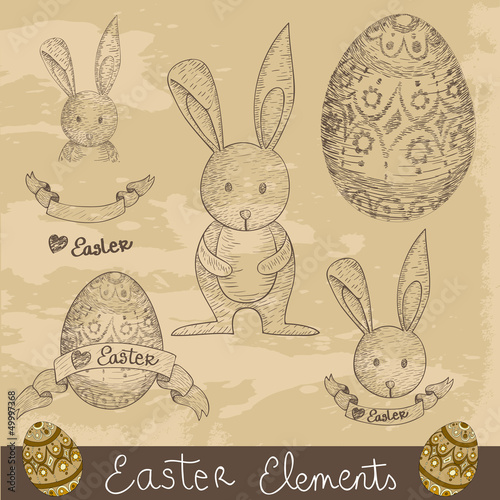 Vintage Happy Easter elements set