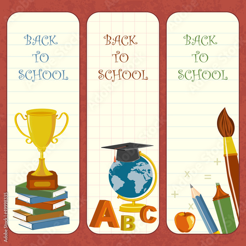 vector illustration of bookmark with school stationery