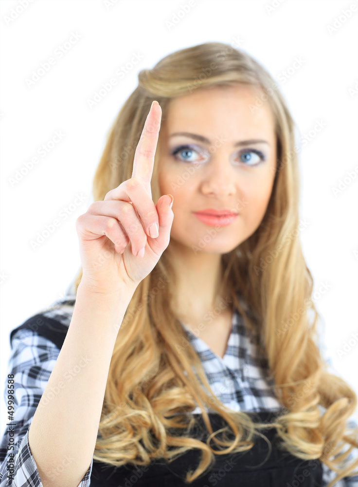 Beautiful business women points his finger Beautiful business women points his finger