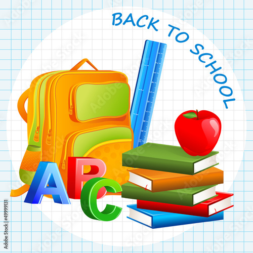 vector illustration of book, bag and apple
