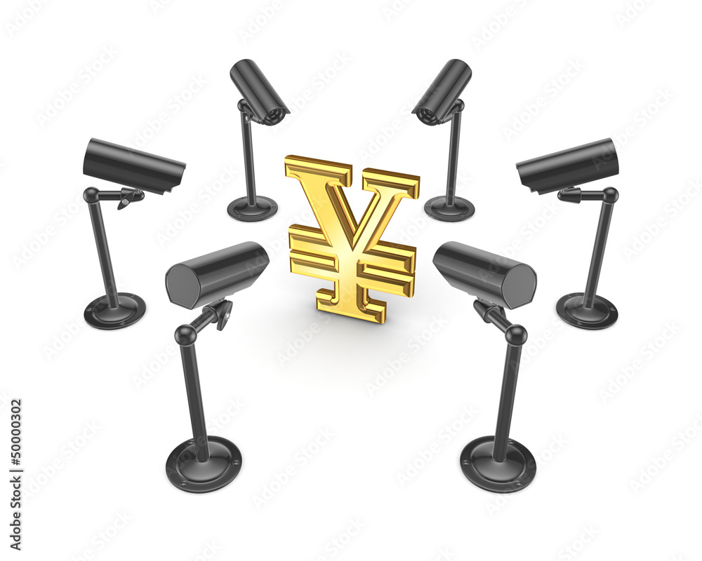 Observation cameras around symbol of Yen. Observation cameras around symbol of Yen.