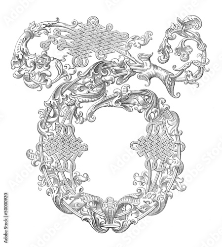 Celtic Page Ornament (or Lettrine Q or O) - 16th century