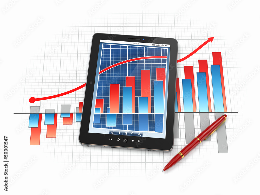 Digital tablet pc with financial chart and graph Digital tablet pc with financial chart and graph