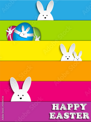 Happy Easter Rabbit Bunny on Rainbow Background