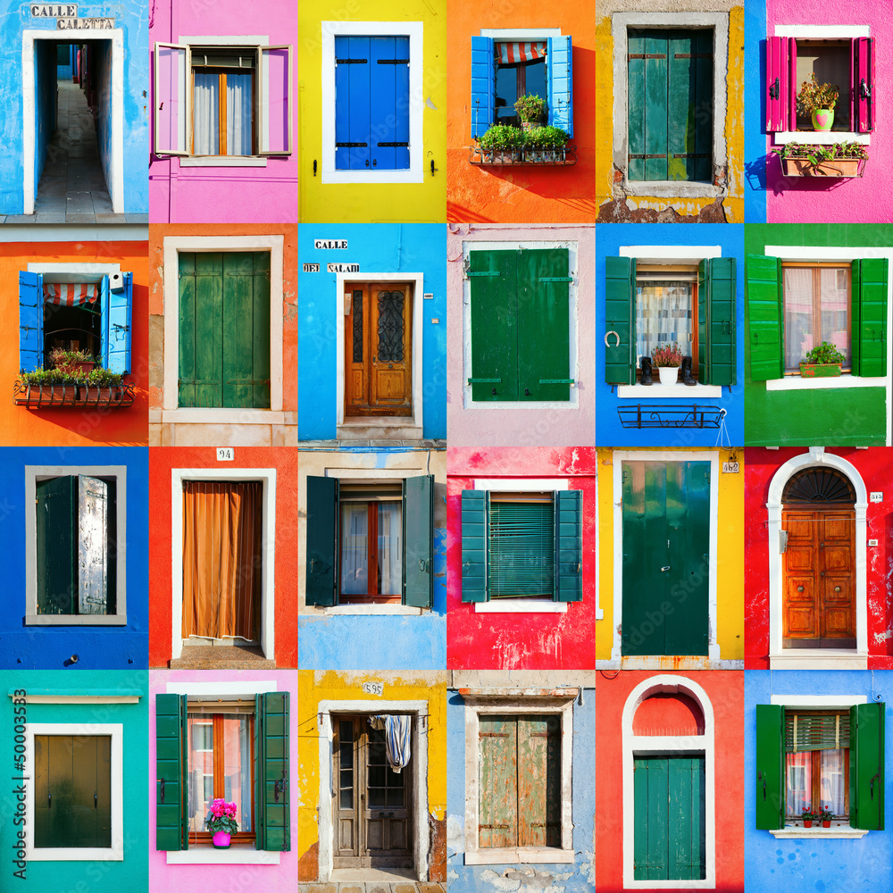 Ταπετσαρία Collage von Türen und Fenstern aus Burano