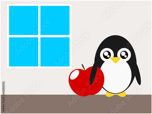 Cartoon penguin apple and windows illustration