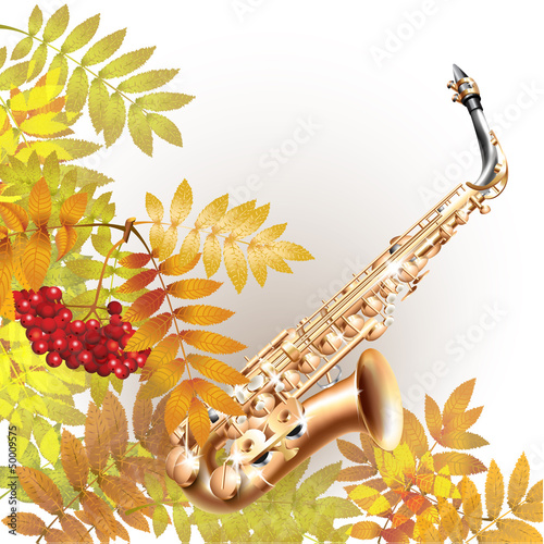 Classical saxophone alto on white autumn background