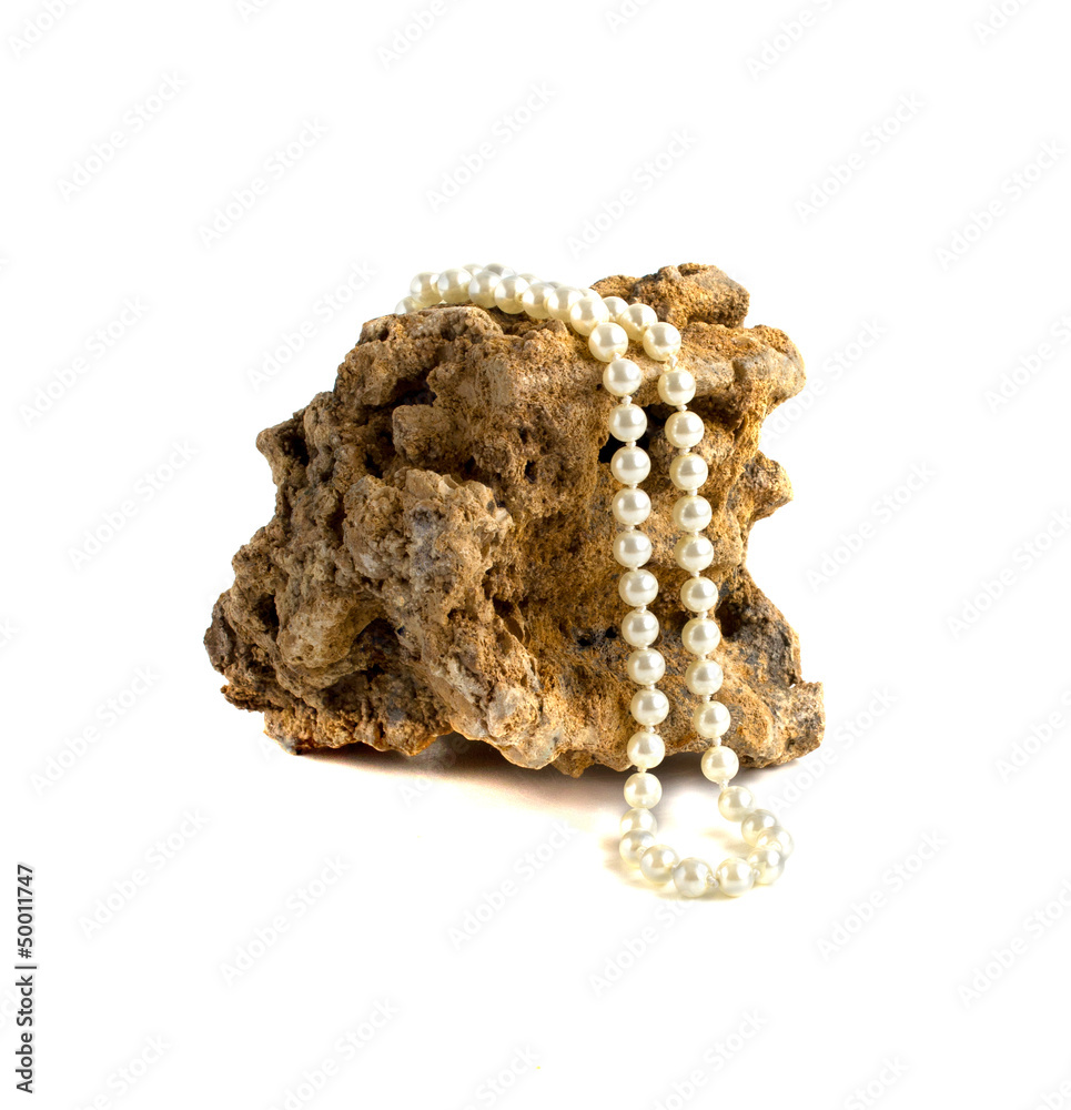 pearl necklace on coral pearl necklace on coral