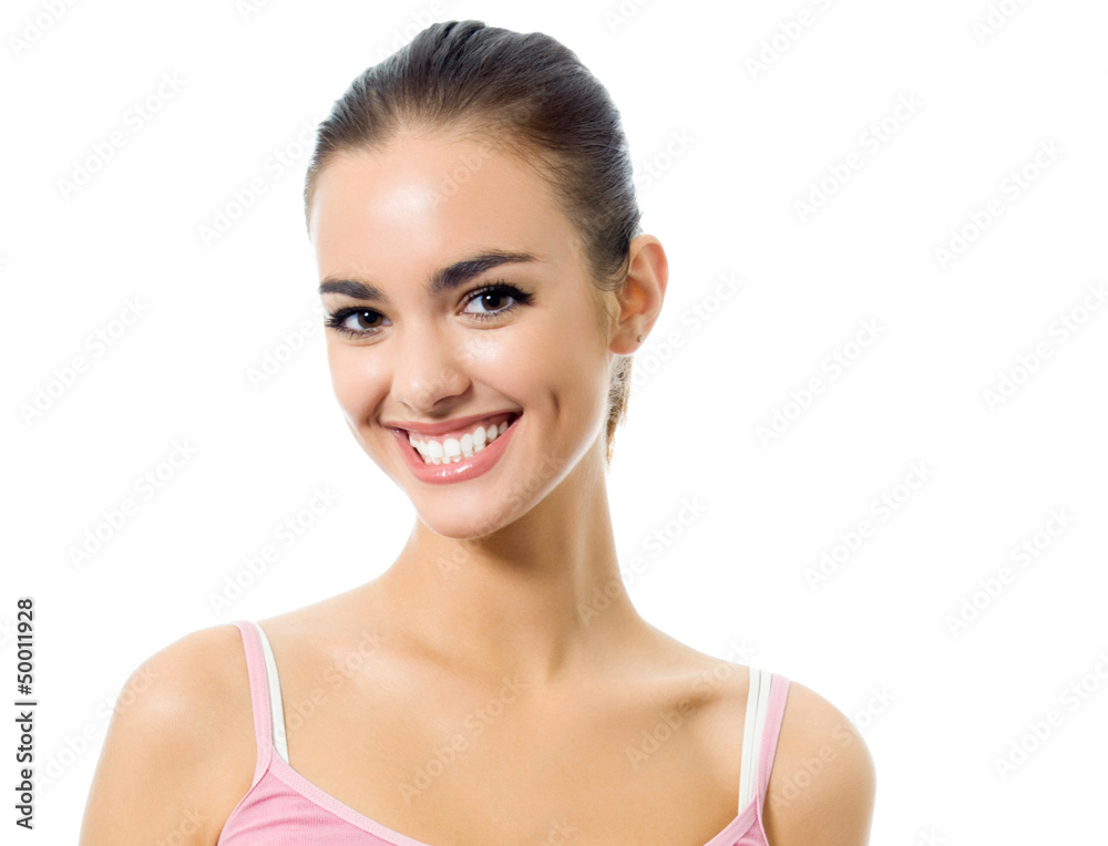 Young happy smiling woman, isolated over white Young happy smiling woman, isolated over white