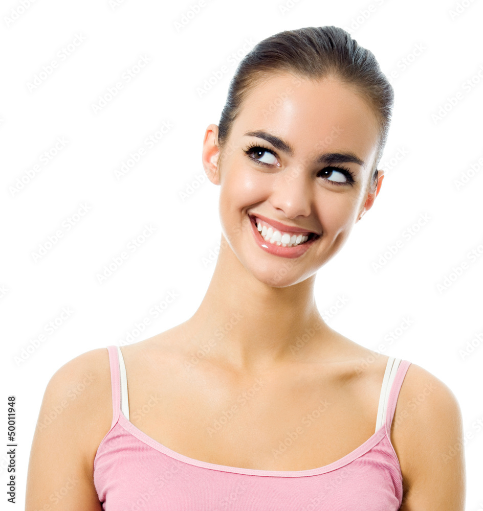 Portrait of young happy smiling thinking woman Portrait of young happy smiling thinking woman