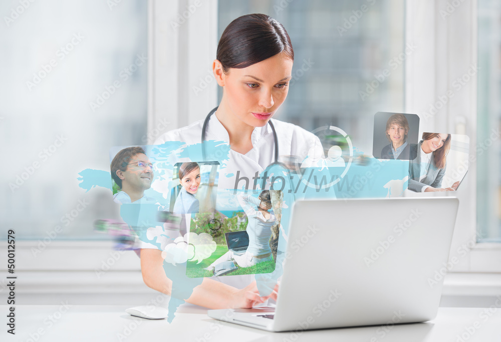 Female medical doctor surfing on web with modern laptop Female medical doctor surfing on web with modern laptop