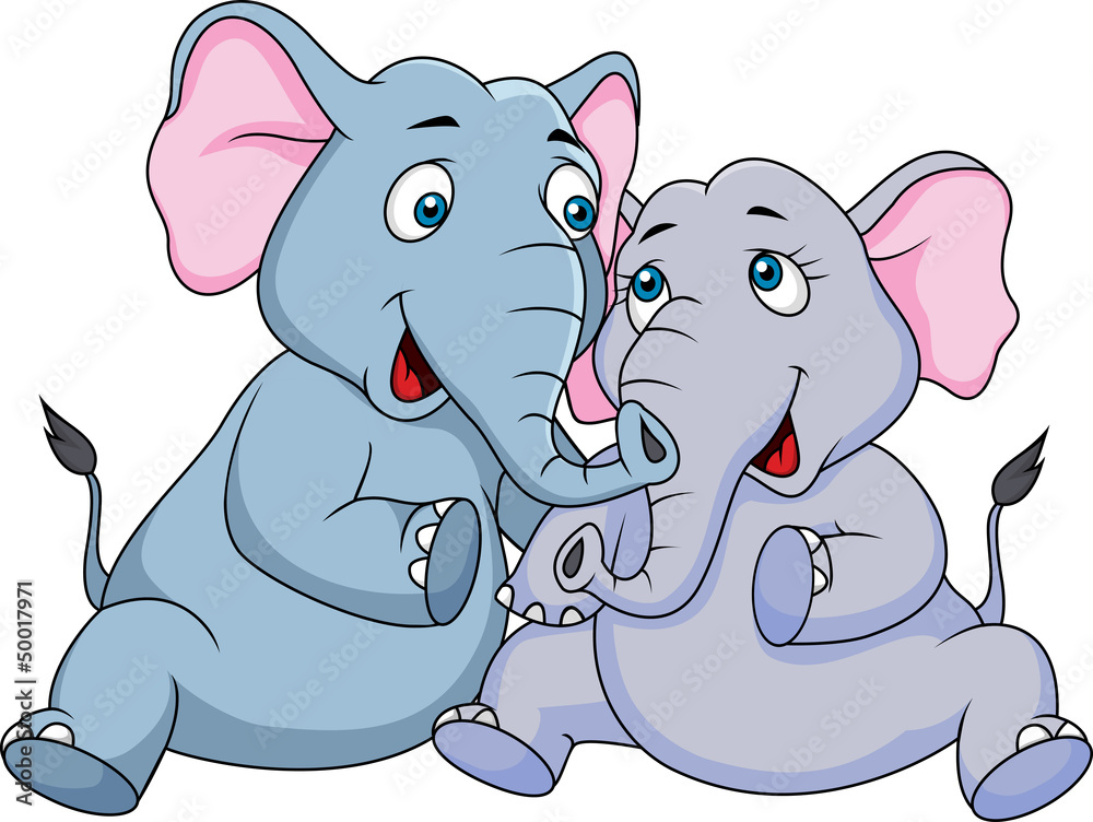 Fototapeta premium Cute couple elephant cartoon