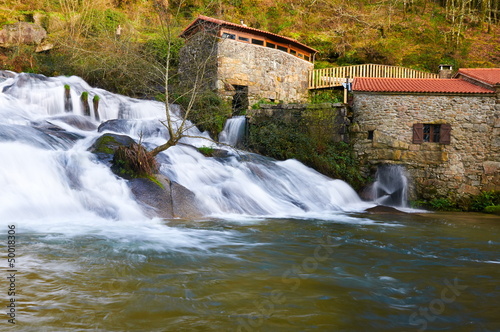 Barosa river Waterfall. Barro, Pontevedra, Spain