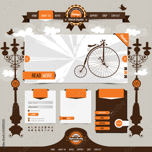 vintage website template with retro, classic elements