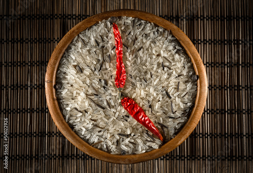 wild rice and white rice abstraction as a clock