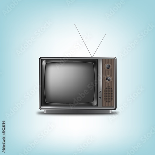 Old retro television on a blue background
