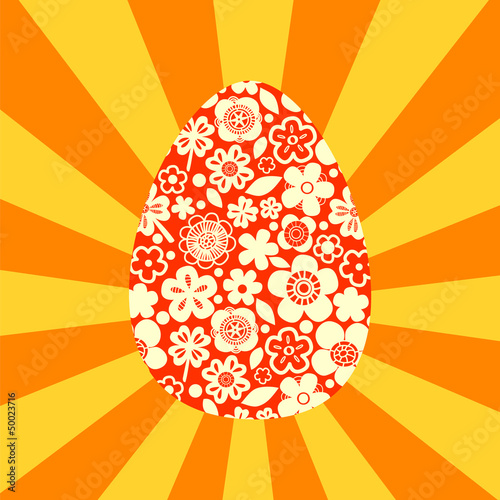 Red easter egg on sun rays ...