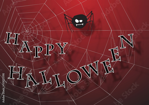 Happy Halloween card with spider and web