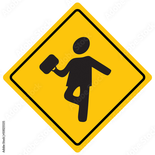 Skipping person with briefcase area sign, vector