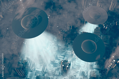 Canvastavla Ufo Invasion over Metropolis