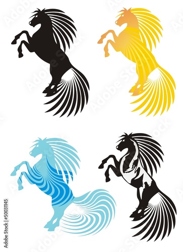 Horse icons. Horse rising on racks