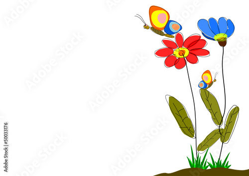 frühlingsblumen mit schmetterlingen stilisiert