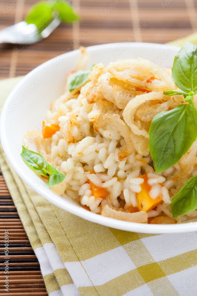 rice cooked with pumpkin and onions rice cooked with pumpkin and onions