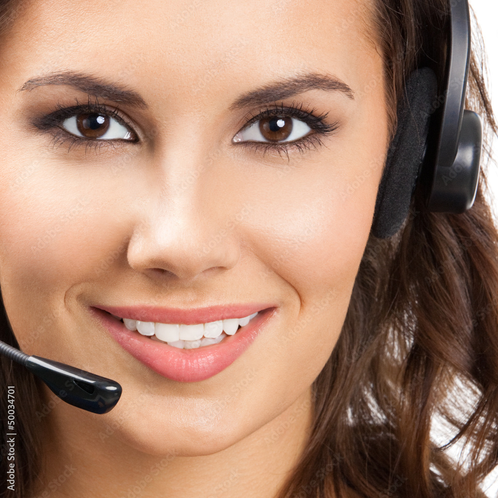 Support phone operator in headset, isolated Support phone operator in headset, isolated